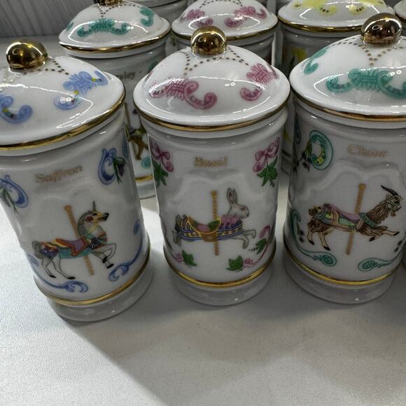 RARE Complete Lenox 1990s Carousel Porcelain Spice Jars Gold Accent Set of 24 - Picture 6 of 12